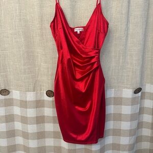 Honey and Rosie Red Wrap Plunging Neckline Bodycon Dress